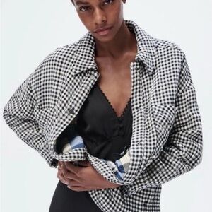 Zara Black White Gingham Check Oversized  Flannel Overshirt Shacket  Pockets Med